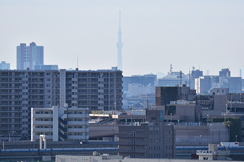 南側からの眺望では、天気が良ければ、東京スカイツリー®も望める。